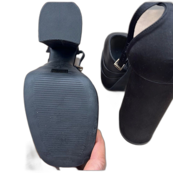 Black 6 in block heel with 2 in platform, glossy fabric, cool disco shoes, 8 - Picture 9 of 11